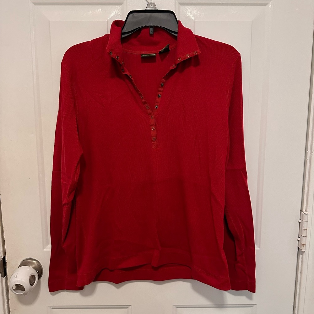 Eddie Bauer Red Snap-Button Henley Top